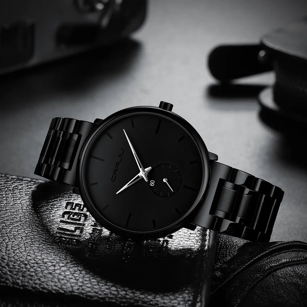 Orologio da uomo CRRJU – Orologio da polso in acciaio inossidabile, stile casual e lussuoso, impermeabile, orologio sportivo al quarzo da uomo
