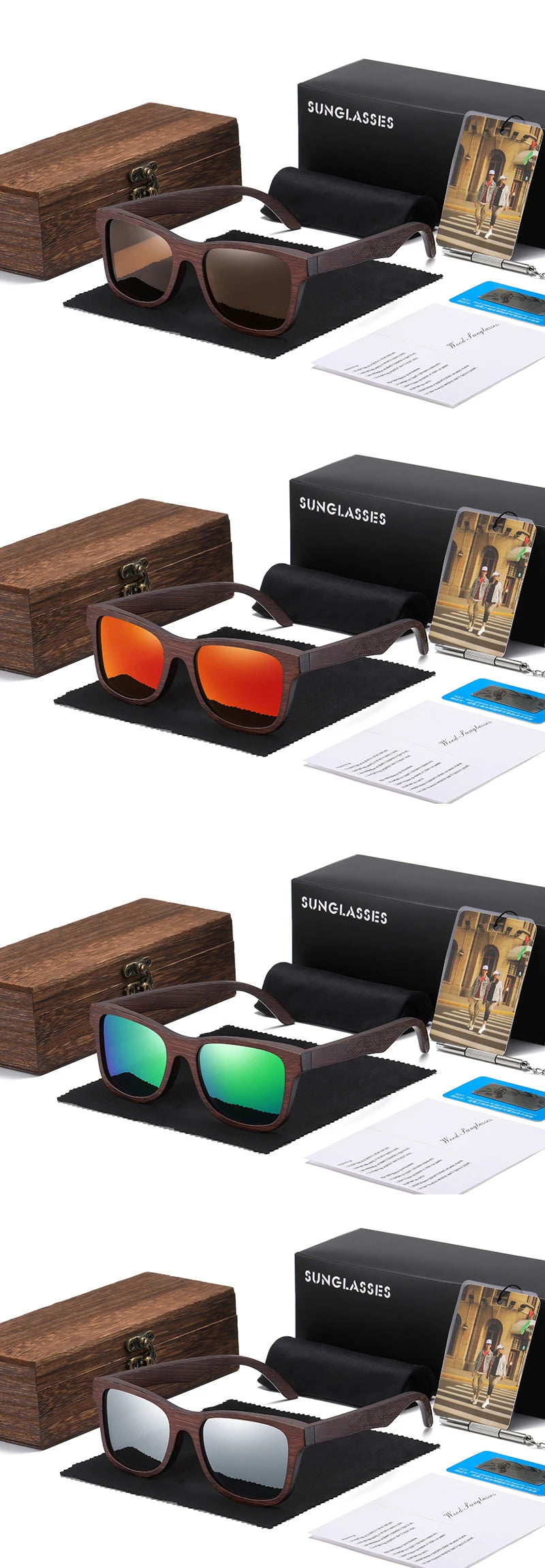 GM Natural Bamboo Wooden Sunglasses Handmade Polarized Glasses Mirror Coating Lenses Eyewear With Gift Box