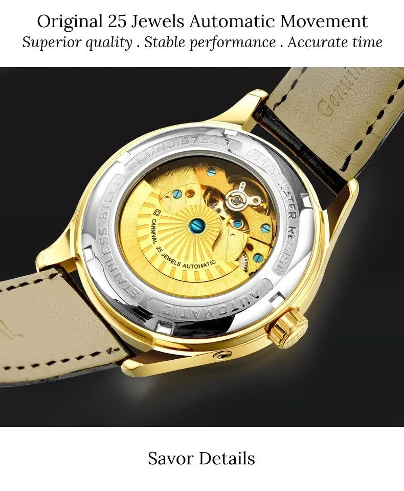 CARNIVAL New Dual Time Zone Watches for Men Automatic Multifunction Men Mechanical Wristwatches Sapphire Calendar Watch for Men