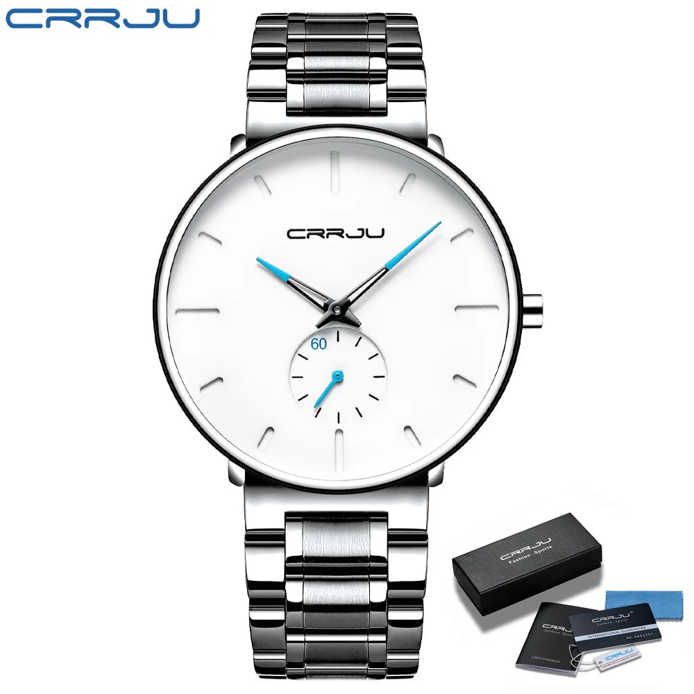 Orologio da uomo CRRJU – Orologio da polso in acciaio inossidabile, stile casual e lussuoso, impermeabile, orologio sportivo al quarzo da uomo