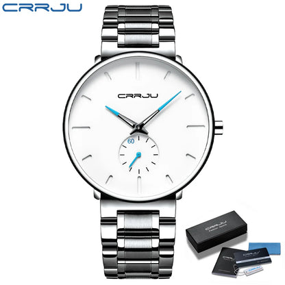 Orologio da uomo CRRJU – Orologio da polso in acciaio inossidabile, stile casual e lussuoso, impermeabile, orologio sportivo al quarzo da uomo