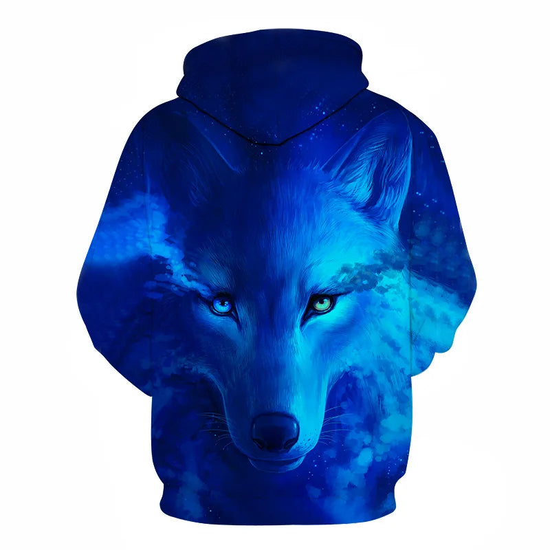 Ефектен космически Galaxy Wolf суитшърт с качулка за мъже, ярък вълк, модерен и стилен дизайн, пролетно-есенен пуловер суитшърт