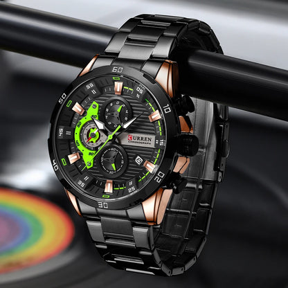 Reloj para hombre CURREN: cronógrafo deportivo de lujo, movimiento de cuarzo, totalmente de acero, resistente al agua