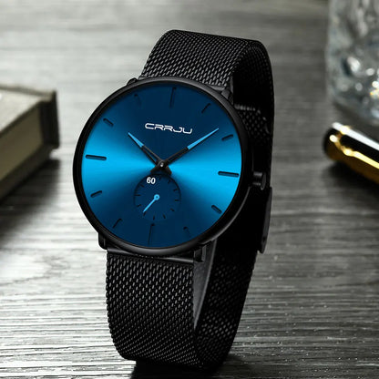 Reloj para hombre CRRJU: reloj de cuarzo de lujo, de estilo informal, fino, con correa de malla de acero, resistente al agua y deportivo.