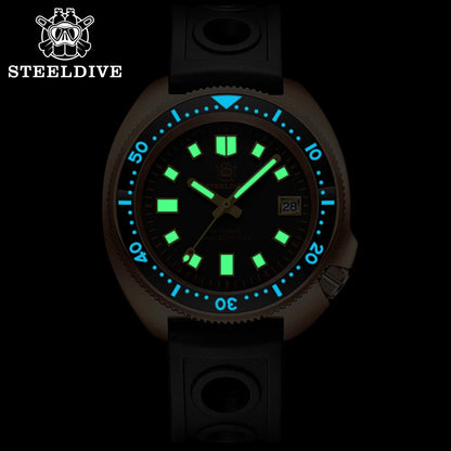 STEELDIVE Men Bronze Dive Watch 200M Water Resistant Ceramic Bronze Bezel Automatic Movement Wristwatch