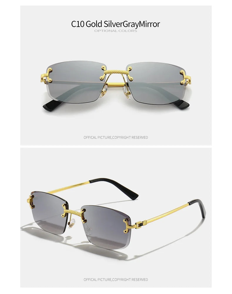 HBK Square Rimless Sunglasses Women TOP Quality Retro Metal Sun Glasses Men Luxury Party Business Gradient Shades 2024