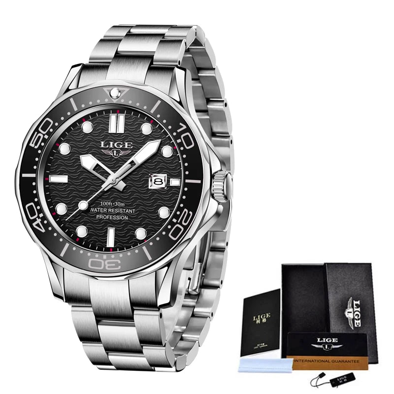 2025 LIGE New Waterproof Watch Men Top Brand Luxury Stainless Steel Men Watch Fashion Casual Sport Men Quartz Date Wristwatches