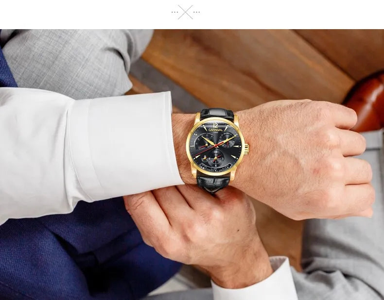 CARNIVAL New Dual Time Zone Watches for Men Automatic Multifunction Men Mechanical Wristwatches Sapphire Calendar Watch for Men