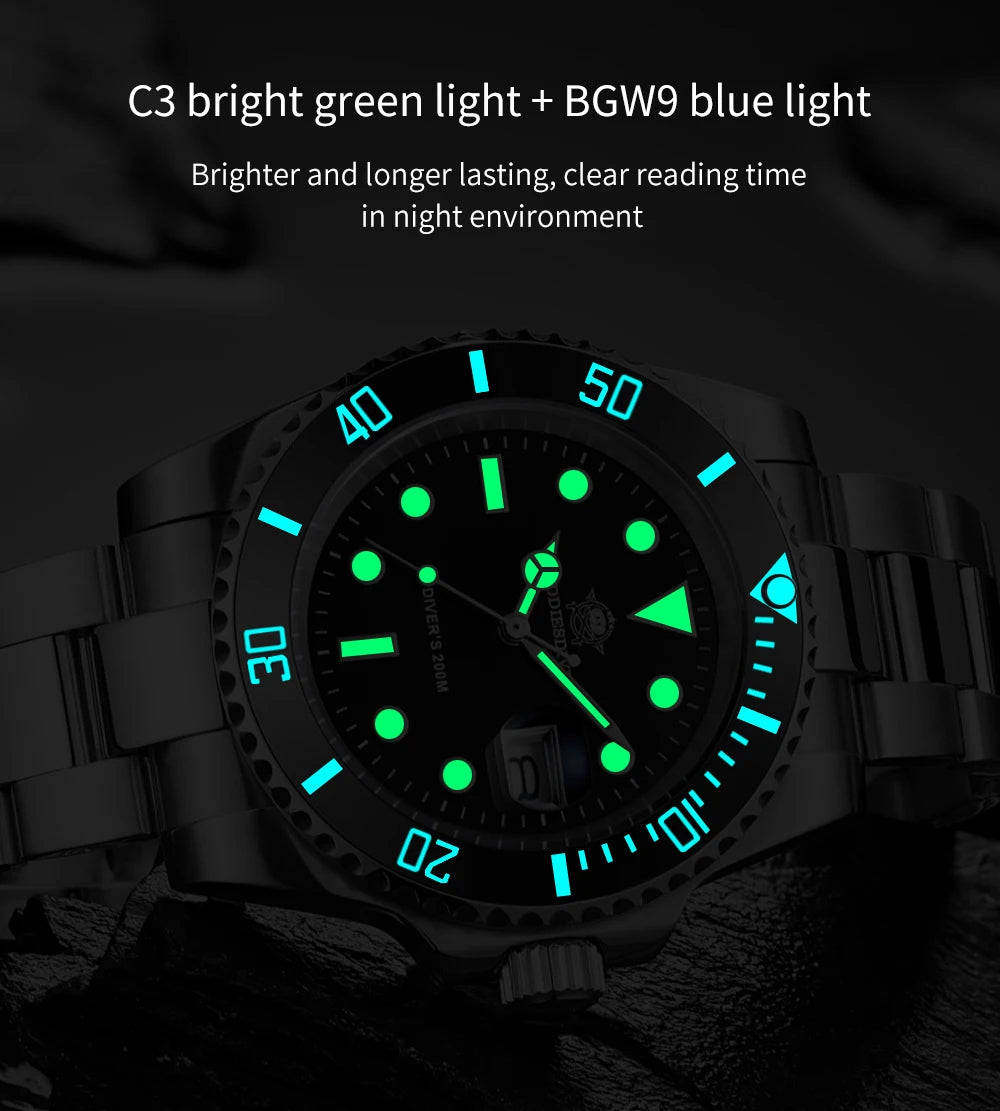 ADDIESDIVE Watch Men's Waffle Strap 200m Waterproof Outdoor Sports Watch C3 Super Luminous Quartz Watch  Relogios Masculino