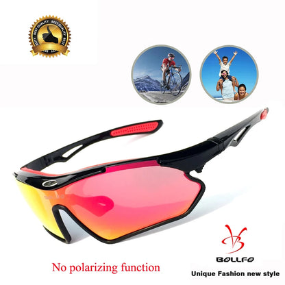 BOLLFO Anti-Glare Bike Glasses UV Protection Cycling Sunglasses TR90 Genuine REVO Coating Silicone Temple Grips Cycling Eyewear