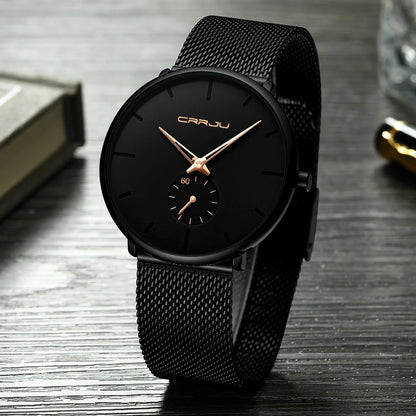 Reloj para hombre CRRJU: reloj de cuarzo de lujo, de estilo informal, fino, con correa de malla de acero, resistente al agua y deportivo.