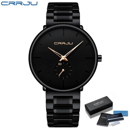 Orologio da uomo CRRJU – Orologio da polso in acciaio inossidabile, stile casual e lussuoso, impermeabile, orologio sportivo al quarzo da uomo