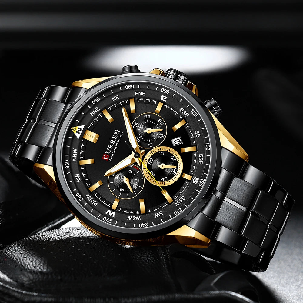 CURREN herenhorloge – Trendy horloge van een bekend merk, luxemodel, waterdicht, van staal, sportieve stijl, quartz-chronograaf