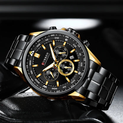 CURREN herenhorloge – Trendy horloge van een bekend merk, luxemodel, waterdicht, van staal, sportieve stijl, quartz-chronograaf
