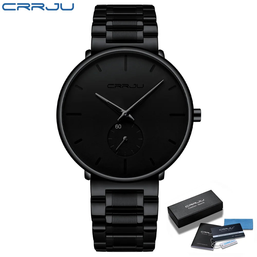 Orologio da uomo CRRJU – Orologio da polso in acciaio inossidabile, stile casual e lussuoso, impermeabile, orologio sportivo al quarzo da uomo