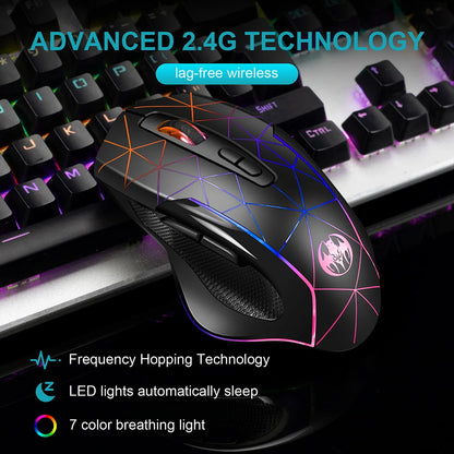 2.4G Rechargeable Wireless Mouse, Gamer Gaming Mouse, Computer Mouse, USB Ergonomic Mouse with Backlight RGB Mice for Laptop PC