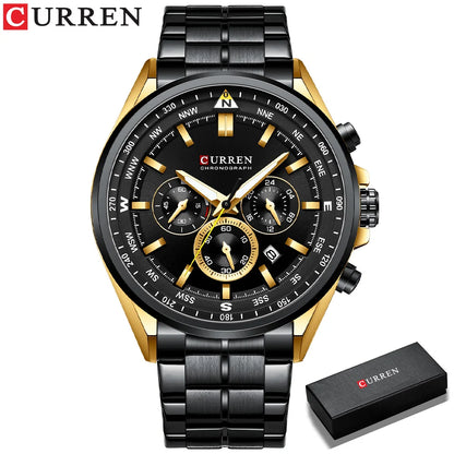 CURREN herenhorloge – Trendy horloge van een bekend merk, luxemodel, waterdicht, van staal, sportieve stijl, quartz-chronograaf