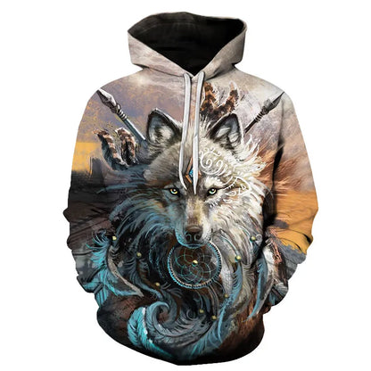 Ефектен космически Galaxy Wolf суитшърт с качулка за мъже, ярък вълк, модерен и стилен дизайн, пролетно-есенен пуловер суитшърт