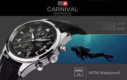 Chronograph luminous military running sport full steel men stop watch genuine leather strap luxury brand watches sapphire reloj