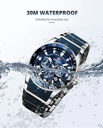 REWARD Big Dial Mens Watches Top Luxury Brand Sport Waterproof Watch Men Chronograph Quartz Clock Automatic Date WristWatches