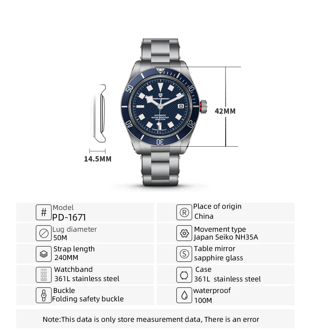 PAGANI DESIGN BB58 Steel Men's Mechancial Wrist Watches Luxury Automtaic Watch For Men AR Sapphire mirror Sport Waterproof Watch