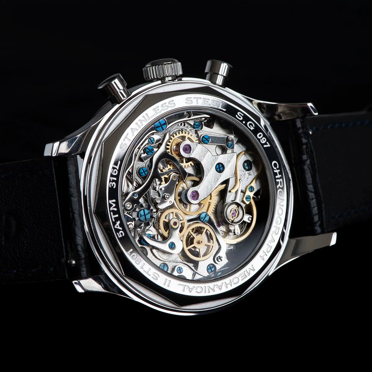 Sugess New Business Watch Mechanical Chronograph ST19 Original Swaneck Movement wristwatches Army Pilot Reloj Hombre Sappire