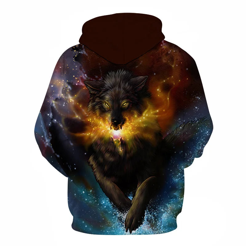 Ефектен космически Galaxy Wolf суитшърт с качулка за мъже, ярък вълк, модерен и стилен дизайн, пролетно-есенен пуловер суитшърт