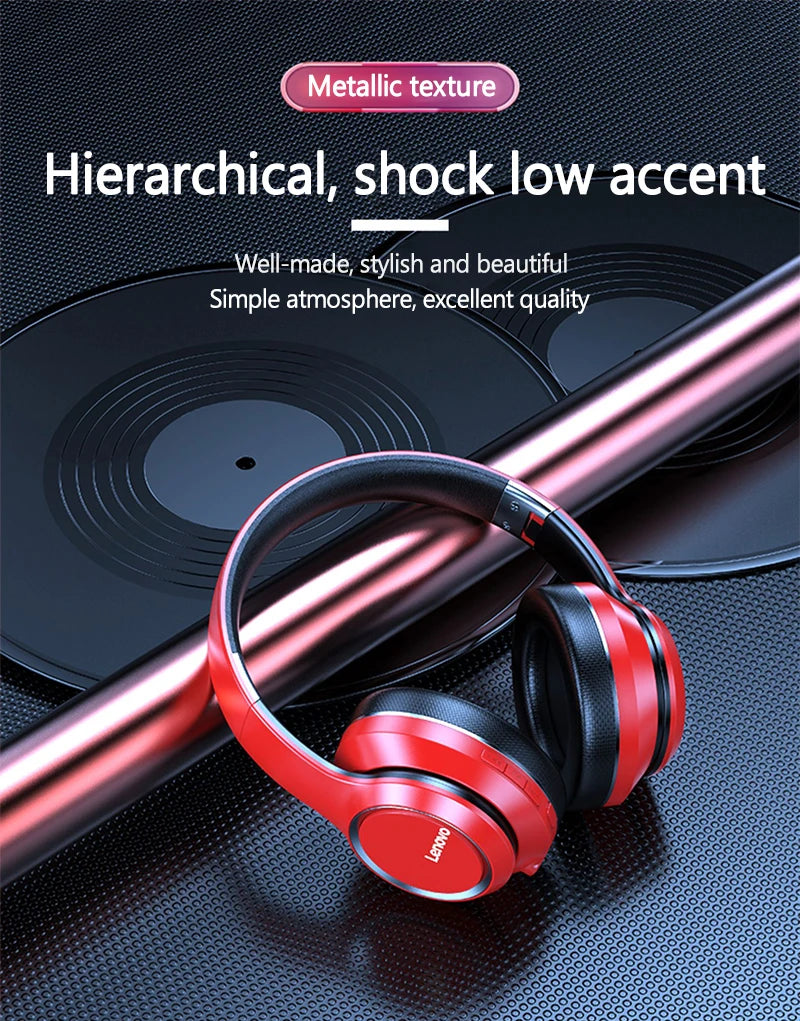 Lenovo HD200 Wireless Bluetooth Over-Ear Headphones – Noise Cancelling HiFi Stereo Gaming Headset with Microphone
