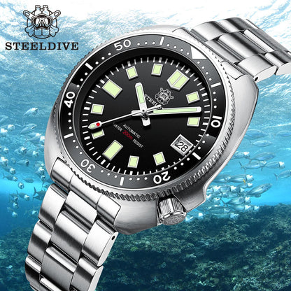 STEELDIVE Men Bronze Dive Watch 200M Water Resistant Ceramic Bronze Bezel Automatic Movement Wristwatch