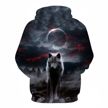 Ефектен космически Galaxy Wolf суитшърт с качулка за мъже, ярък вълк, модерен и стилен дизайн, пролетно-есенен пуловер суитшърт