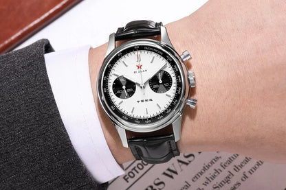 Red Star Panda Mens 1963 Chronograph Mechanical Wristwatch Seagull st1901 Movement Gooseneck 40mm Luminous Sapphire Pilot Watch