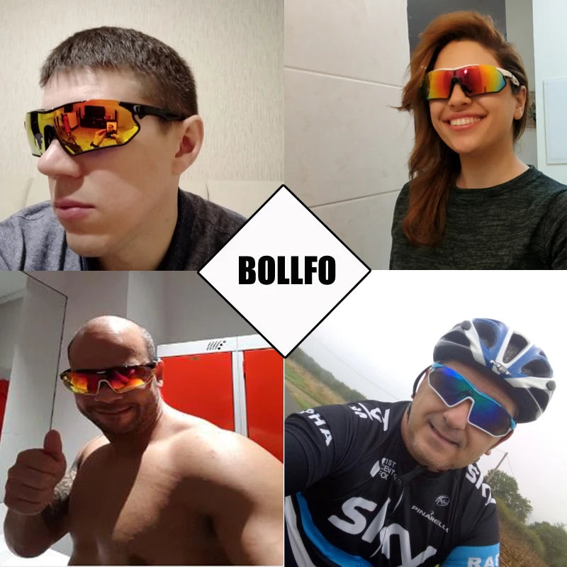BOLLFO Anti-Glare Bike Glasses UV Protection Cycling Sunglasses TR90 Genuine REVO Coating Silicone Temple Grips Cycling Eyewear