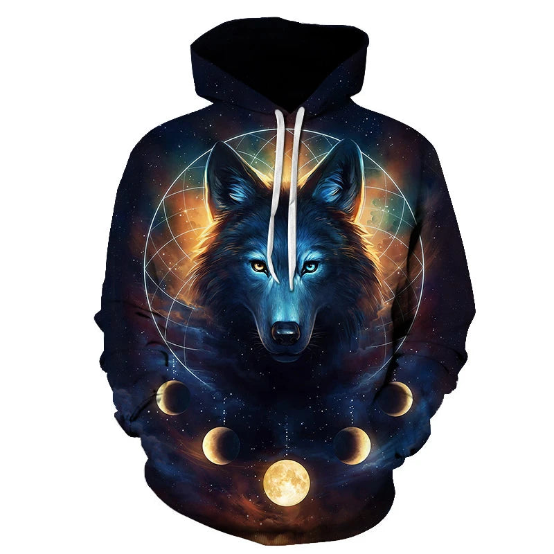 Ефектен космически Galaxy Wolf суитшърт с качулка за мъже, ярък вълк, модерен и стилен дизайн, пролетно-есенен пуловер суитшърт