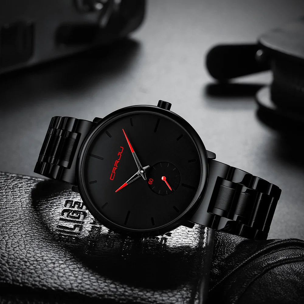 Orologio da uomo CRRJU – Orologio da polso in acciaio inossidabile, stile casual e lussuoso, impermeabile, orologio sportivo al quarzo da uomo