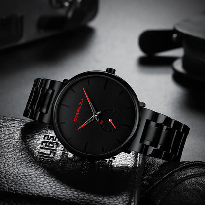 Orologio da uomo CRRJU – Orologio da polso in acciaio inossidabile, stile casual e lussuoso, impermeabile, orologio sportivo al quarzo da uomo