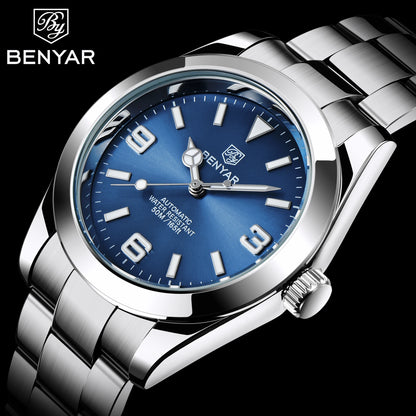 BENYAR Luxury Men Mechanical Wristwatches Stainless Steel Sports Men Automatic Watches 50ATM waterproof Clock
