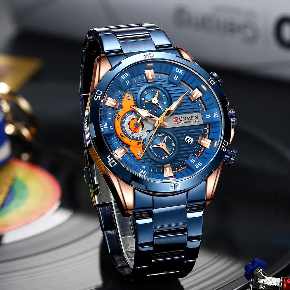 Reloj para hombre CURREN: cronógrafo deportivo de lujo, movimiento de cuarzo, totalmente de acero, resistente al agua
