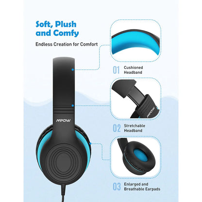 Écouteurs filaires Ow CH6S avec microphone pour enfants, matériau de qualité alimentaire, écouteurs supra-auriculaires pour enfants, IPad Kindle Morning, Max 85dB