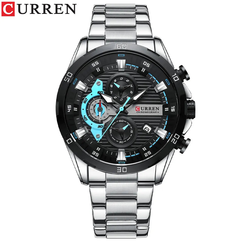 Reloj para hombre CURREN: cronógrafo deportivo de lujo, movimiento de cuarzo, totalmente de acero, resistente al agua