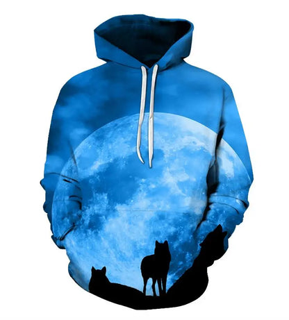 Ефектен космически Galaxy Wolf суитшърт с качулка за мъже, ярък вълк, модерен и стилен дизайн, пролетно-есенен пуловер суитшърт