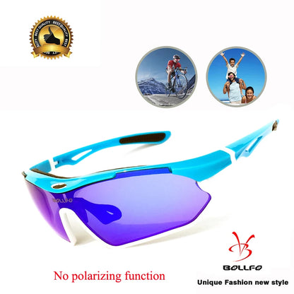 BOLLFO Anti-Glare Bike Glasses UV Protection Cycling Sunglasses TR90 Genuine REVO Coating Silicone Temple Grips Cycling Eyewear