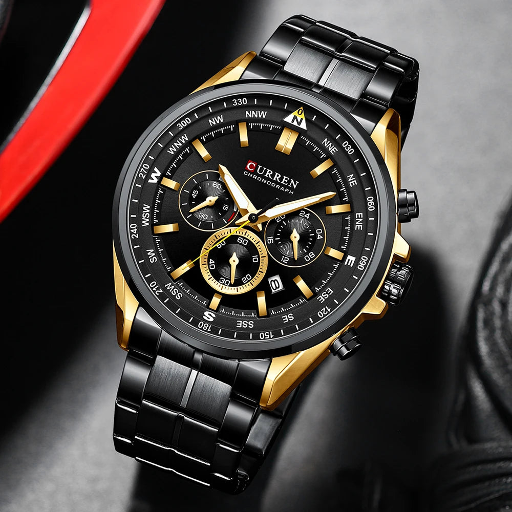 CURREN herenhorloge – Trendy horloge van een bekend merk, luxemodel, waterdicht, van staal, sportieve stijl, quartz-chronograaf