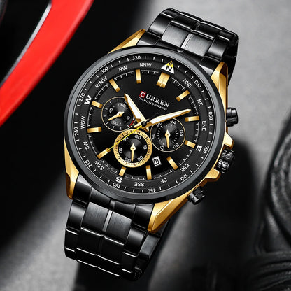 CURREN herenhorloge – Trendy horloge van een bekend merk, luxemodel, waterdicht, van staal, sportieve stijl, quartz-chronograaf