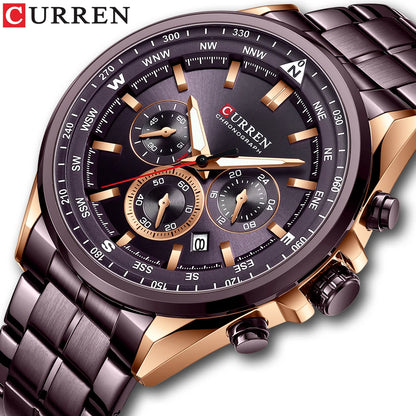 CURREN herenhorloge – Trendy horloge van een bekend merk, luxemodel, waterdicht, van staal, sportieve stijl, quartz-chronograaf