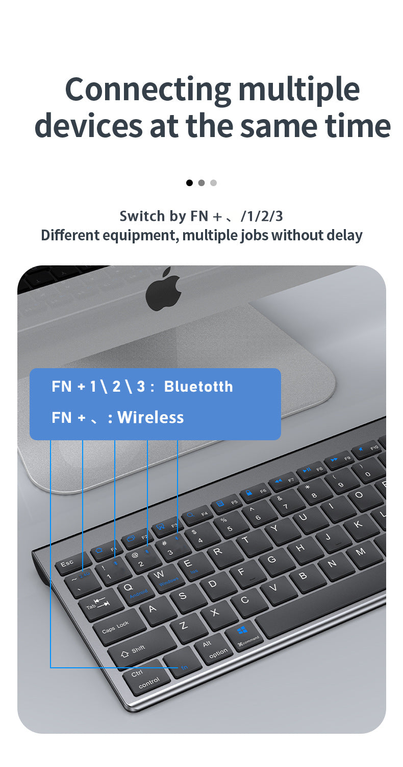 Kabellose Tastatur Bluetooth 5.0&3.0&2.4G FN+1/2/3 Dual-Mode 350mAh ultradünne Tastaturen für Laptop, PC, TV, iPad, Macbook und Android