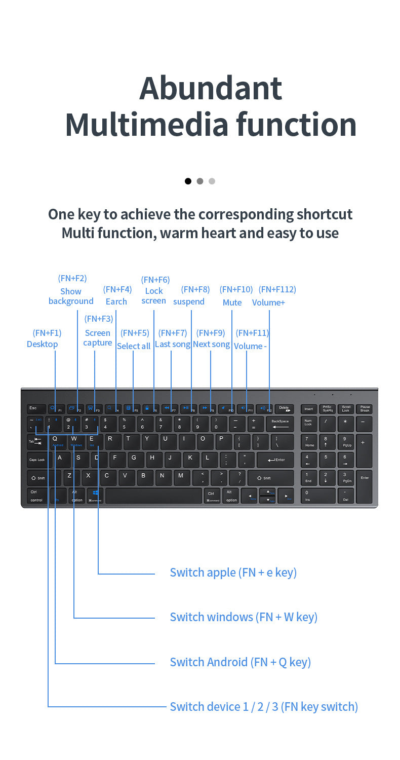 Kabellose Tastatur Bluetooth 5.0&3.0&2.4G FN+1/2/3 Dual-Mode 350mAh ultradünne Tastaturen für Laptop, PC, TV, iPad, Macbook und Android