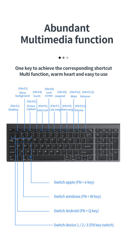 Kabellose Tastatur Bluetooth 5.0&3.0&2.4G FN+1/2/3 Dual-Mode 350mAh ultradünne Tastaturen für Laptop, PC, TV, iPad, Macbook und Android