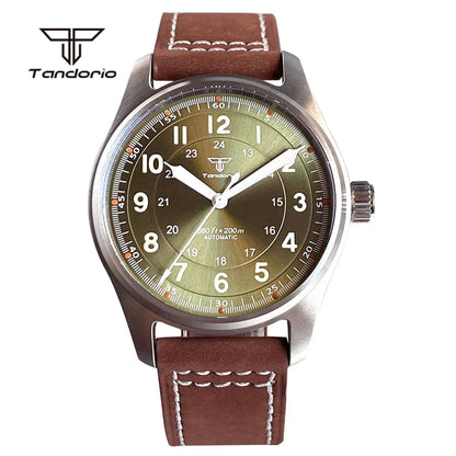 Tandorio Dive 39mm Pilot Men's Stainless Steel Automatic Watch Japan NH35/Miyota 8215/PT5000 AR Sapphire Glass 20BAR Luminous