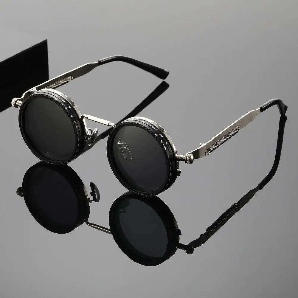 Punk ND9 Anti-UV Sunglasses Round Retro Adjustable Dimming Sunglasses with Glasse Case 9 Level Dimming Anti-UV Glasses Driving