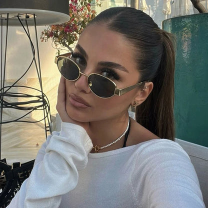 Sexy Small Oval Women's Sunglasses Trendy Luxury Design Metal Frame Shades UV400 Eyewear for Female Classic Vintage Sun Glasses